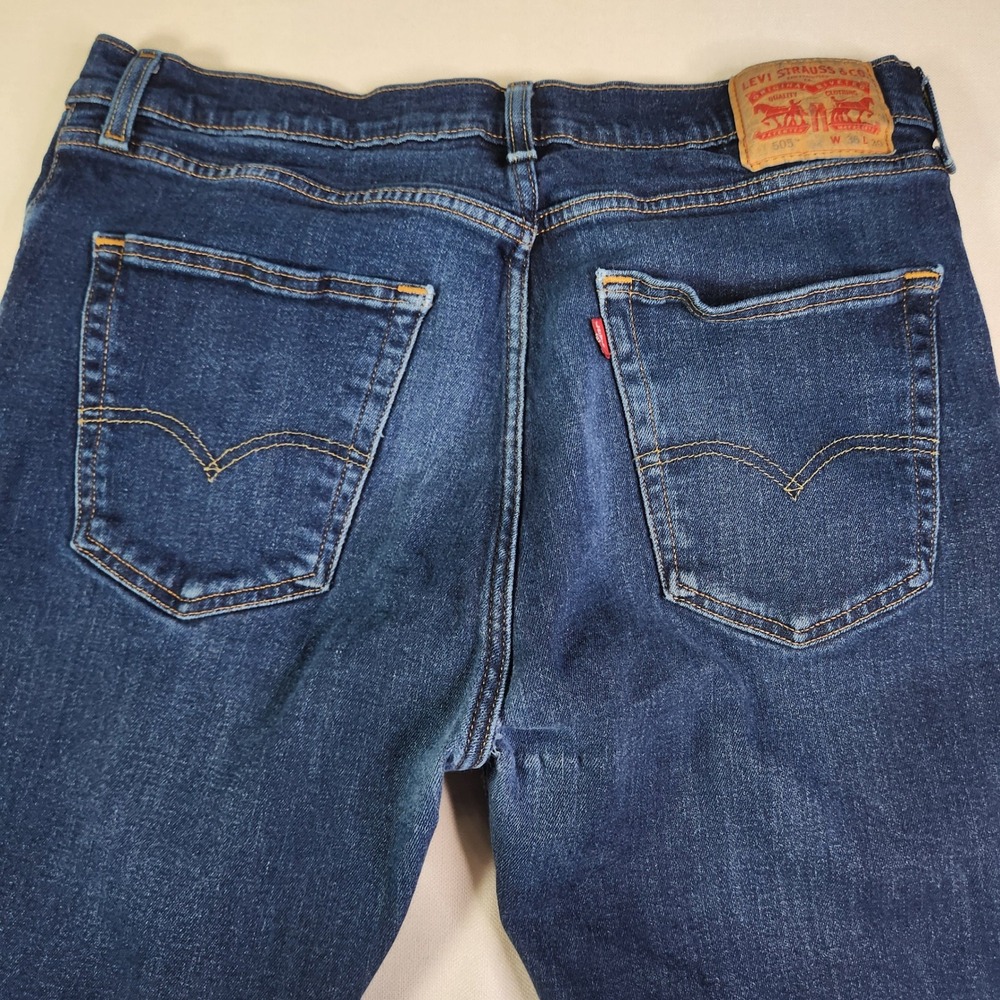 Levis 505 Regular Fit Straight Leg Jeans Mens 36x30 Dark Wash (fit 36W 29.5L) - Picture 12 of 14
